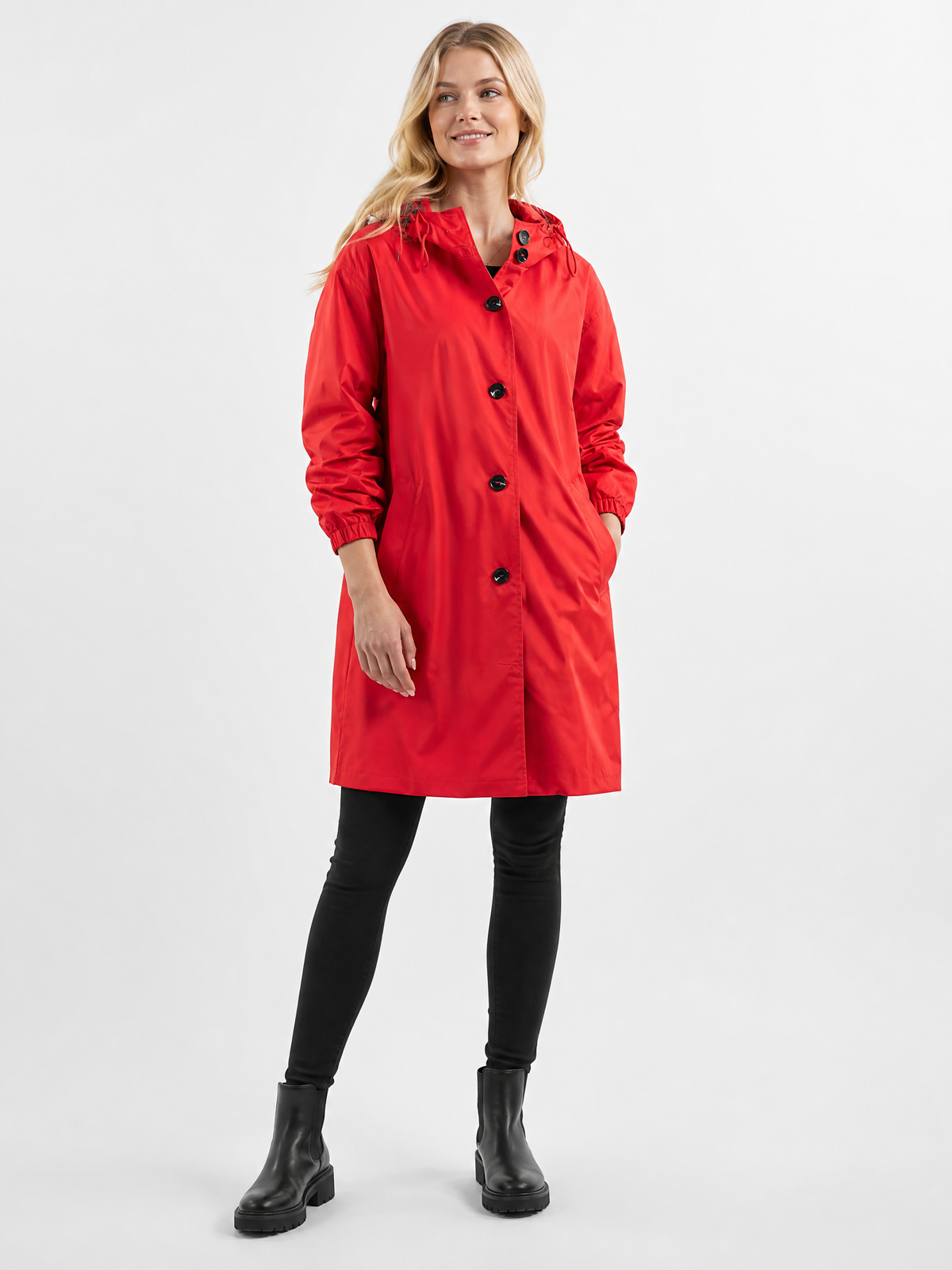 Women's Lightweight Hooded Outdoor Rain Jacket in Red