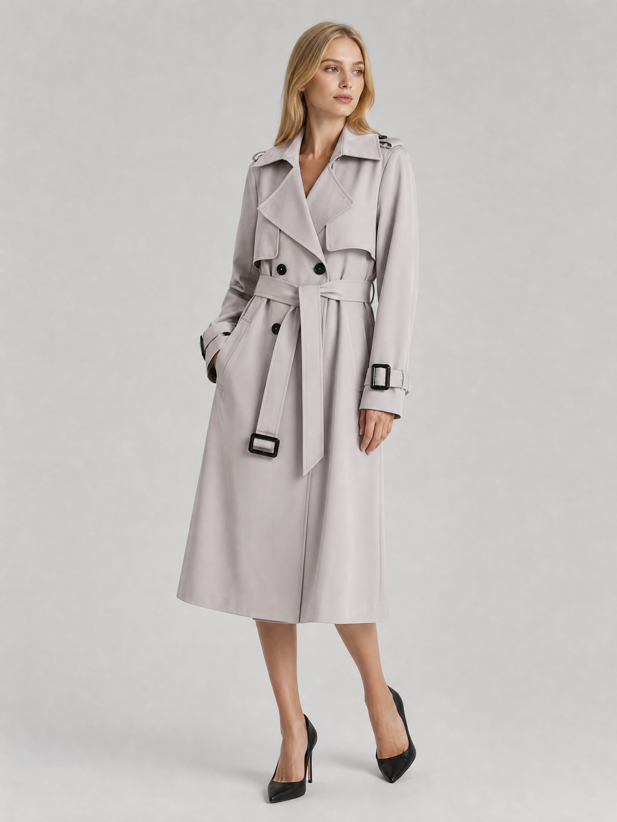 Women's Tailored Lightweight Trench Coat in Gray