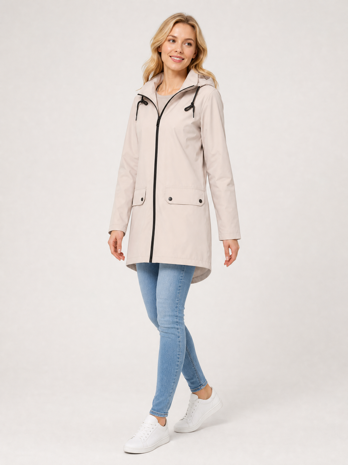 Women's Lightweight Waterproof Longline Raincoat in Apricot