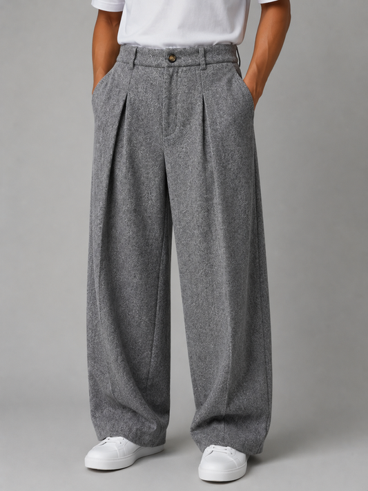 Men's Grey Wide Leg Trousers Pleated Tailored Pants – Grey M – product image 1