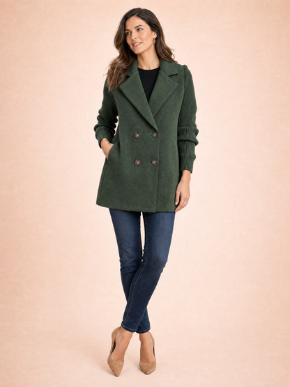 Corvalie Women's Ribbed Knit Lapel Blazer Coat in Green, XS(UK 8/EU 36)