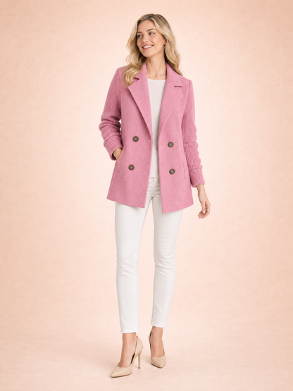 Corvalie Women's Ribbed Knit Lapel Blazer Coat in Pink, XS(UK 8/EU 36)