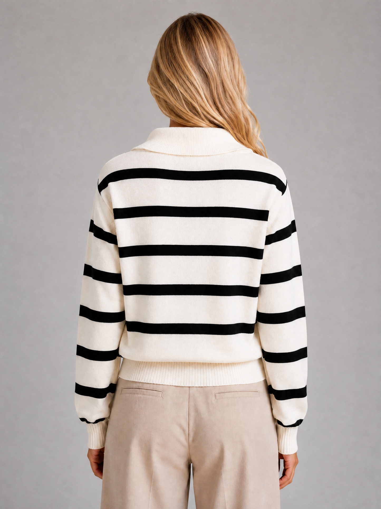 Women's Striped Half-Zip High-Collar Knit Sweater