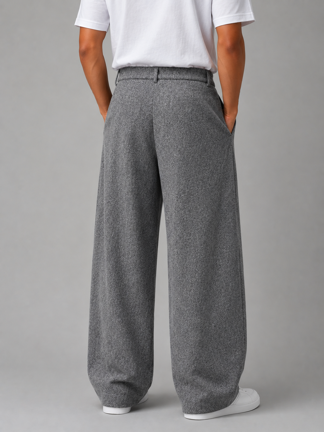 Men's Grey Wide Leg Trousers Pleated Tailored Pants – Grey L – product image 2