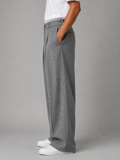 Men's Grey Wide Leg Trousers Pleated Tailored Pants – Grey XL – product image 3
