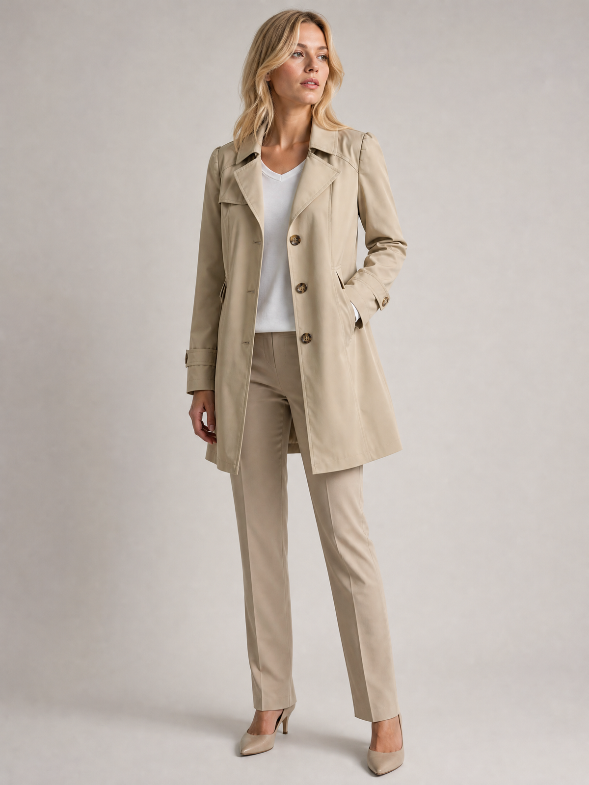Women's Relaxed-Fit Water-Resistant Rain Coat in Khaki