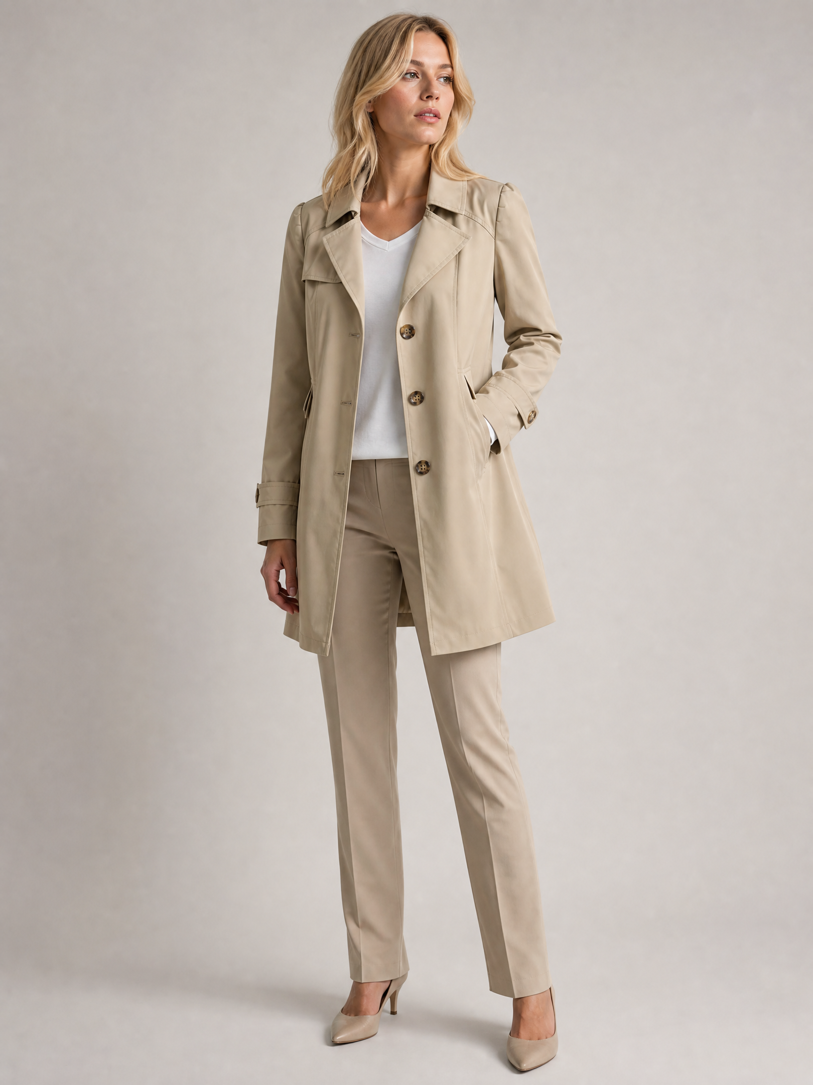 Women's Relaxed-Fit Water-Resistant Rain Coat in Khaki
