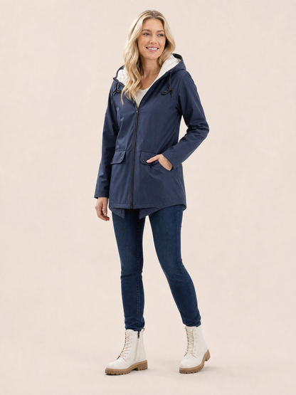 Women's Waterproof Windproof Hooded Rain Jacket in Navy
