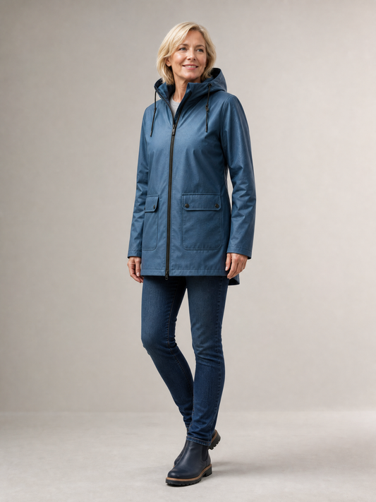 Women's Lightweight Waterproof Longline Raincoat in Blue