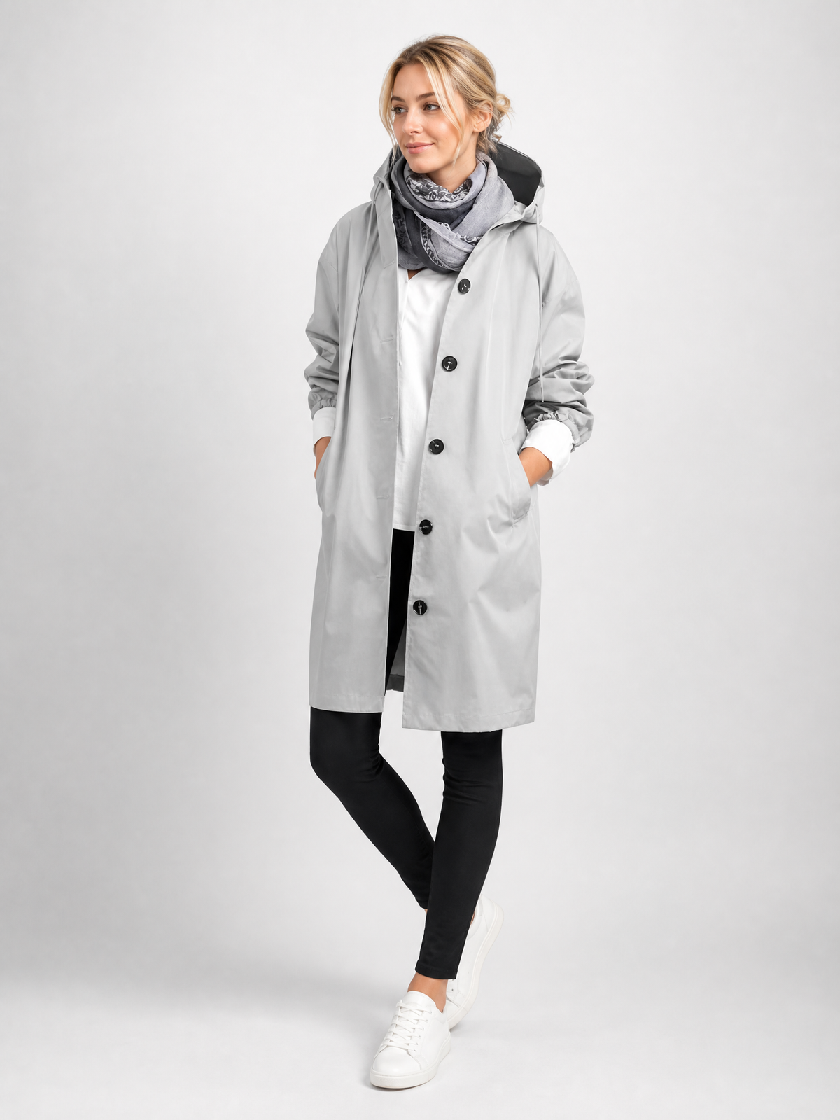Women's Lightweight Hooded Outdoor Rain Jacket in Light Gray
