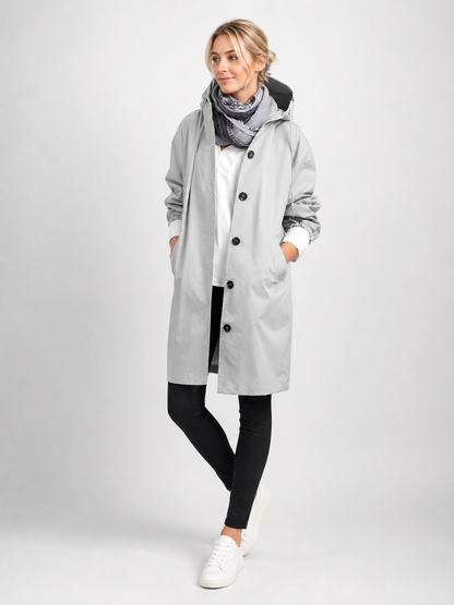 Women's Lightweight Hooded Outdoor Rain Jacket in Light Gray