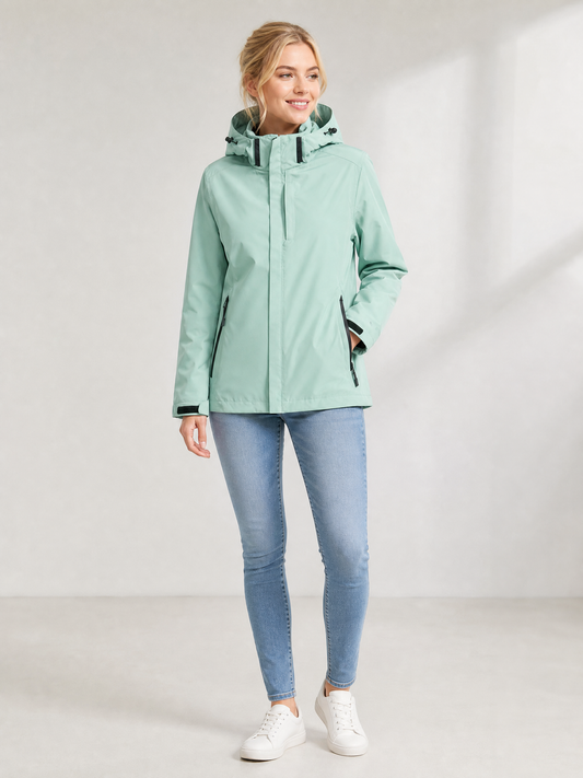 Women's Hooded Double-Closure Rain Jacket in Mint Green