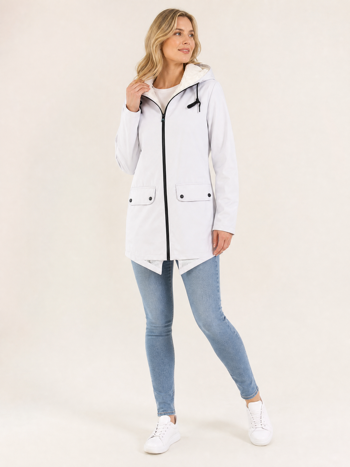 Women's Waterproof Windproof Hooded Rain Jacket in White