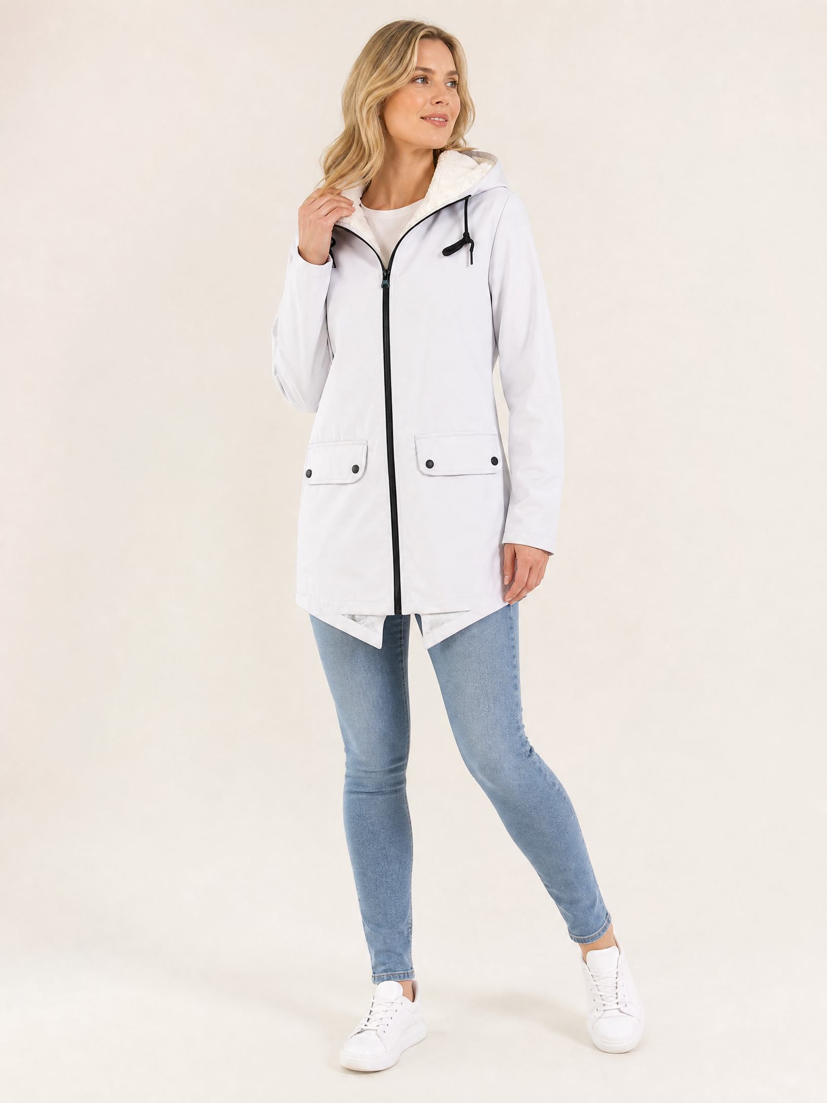 Women's Waterproof Windproof Hooded Rain Jacket in White