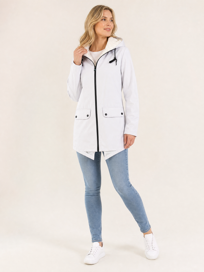 Women's Waterproof Windproof Hooded Rain Jacket in White