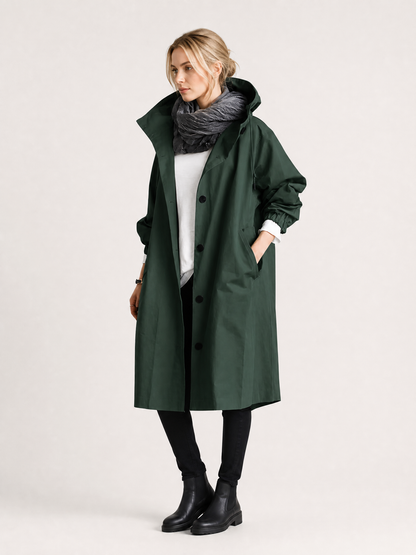 Women's Lightweight Hooded Outdoor Rain Jacket in Dark Green