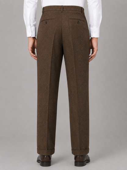 Men's Herringbone Pleated Trousers Straight Leg Tailored Pants – Brown M – product image 2