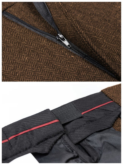 Men's Herringbone Pleated Trousers Straight Leg Tailored Pants – Brown XL – product image 4