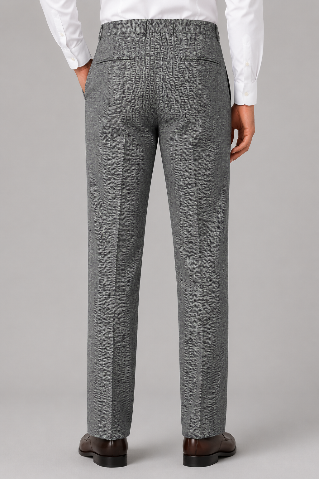 Men's Herringbone Pleated Trousers Straight Leg Tailored Pants – Grey M – product image 2
