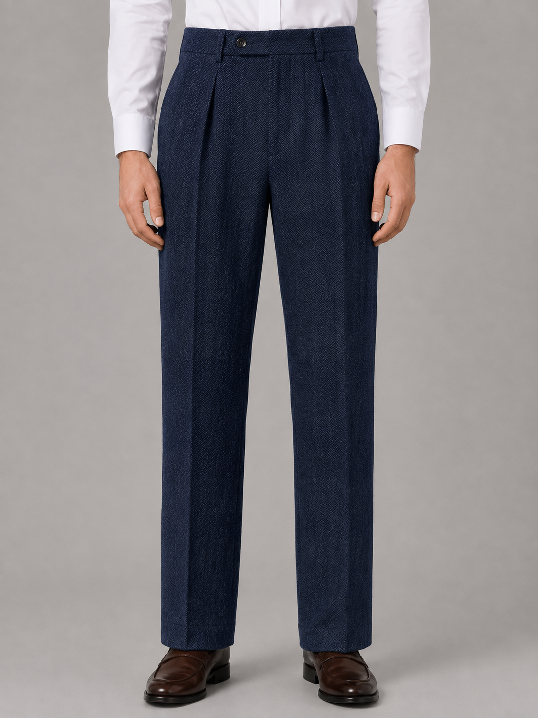 Men's Herringbone Pleated Trousers Straight Leg Tailored Pants – Grey 3XL – product image 6