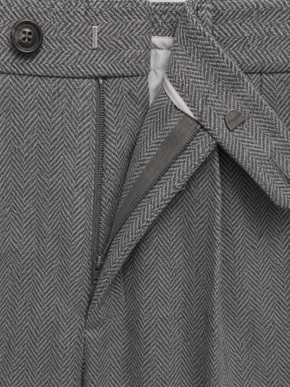 Men's Herringbone Pleated Trousers Straight Leg Tailored Pants – Grey XL – product image 4