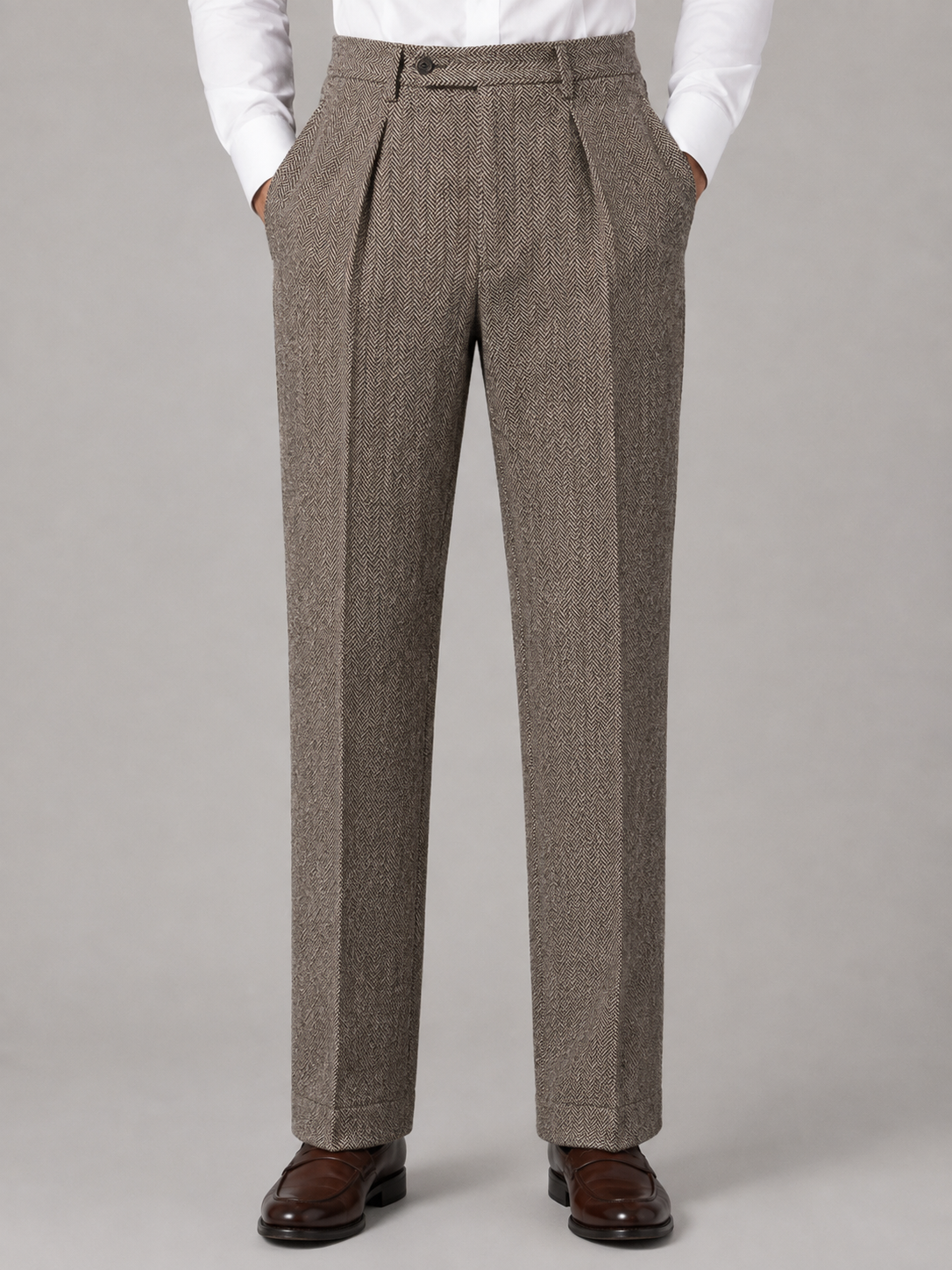 Men's Herringbone Pleated Trousers Straight Leg Tailored Pants – Grey 2XL – product image 5