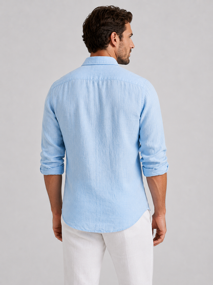 Men’s Linen Look Summer Shirt Relaxed Fit Button-Up in Light Blue – product image 2