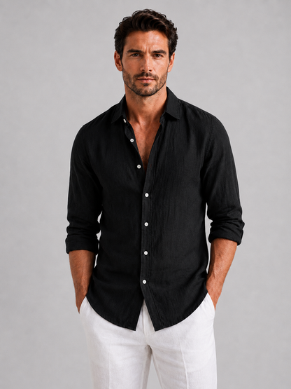 Men’s Linen Look Summer Shirt Relaxed Fit Button-Up in White – product image 9