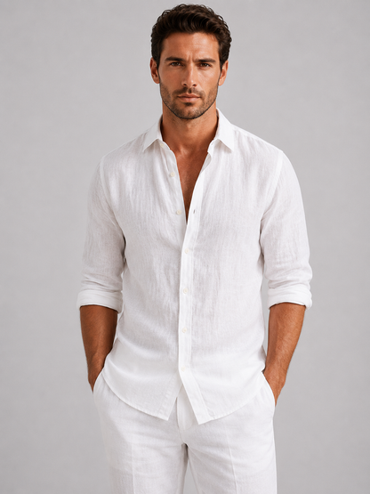 Men’s Linen Look Summer Shirt Relaxed Fit Button-Up in Light Blue – product image 4