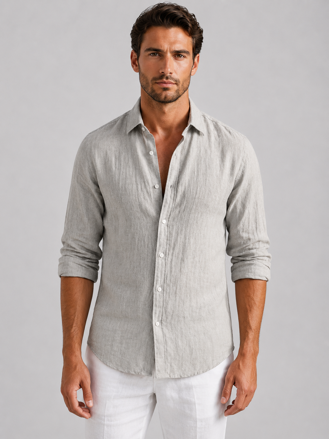 Men’s Linen Look Summer Shirt Relaxed Fit Button-Up in Light Blue – product image 5