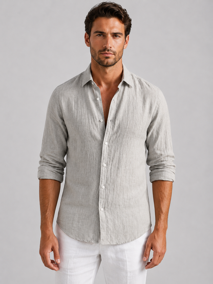 Men’s Linen Look Summer Shirt Relaxed Fit Button-Up in Light Blue – product image 5