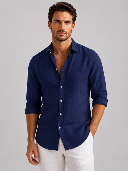 Men’s Linen Look Summer Shirt Relaxed Fit Button-Up in White – product image 6