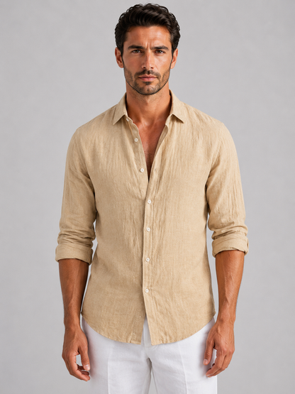 Men’s Linen Look Summer Shirt Relaxed Fit Button-Up in White – product image 7