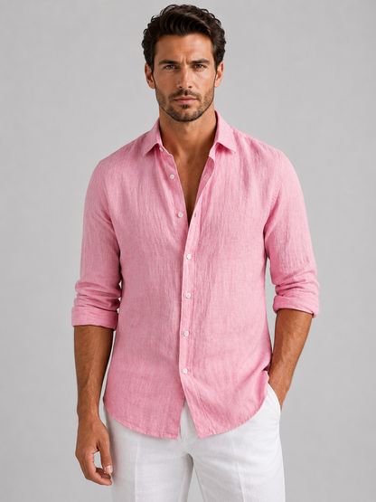 Men’s Linen Look Summer Shirt Relaxed Fit Button-Up in White – product image 8