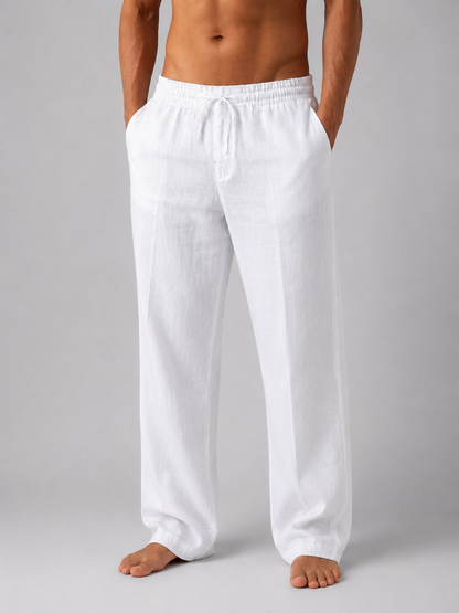 Men's Linen Look Trousers Relaxed Fit Summer Pants – White S – product image 1