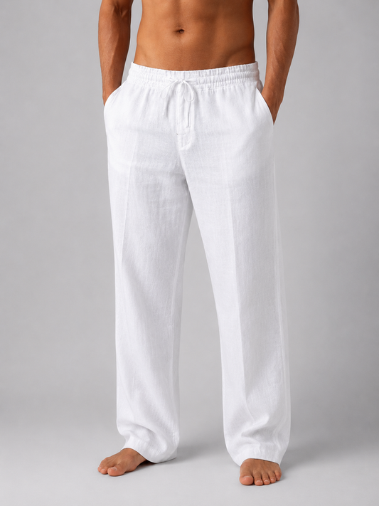Men's Linen Look Trousers Relaxed Fit Summer Pants – White S – product image 1