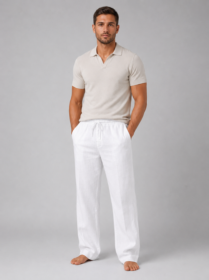 Men's Linen Look Trousers Relaxed Fit Summer Pants – White XL – product image 4