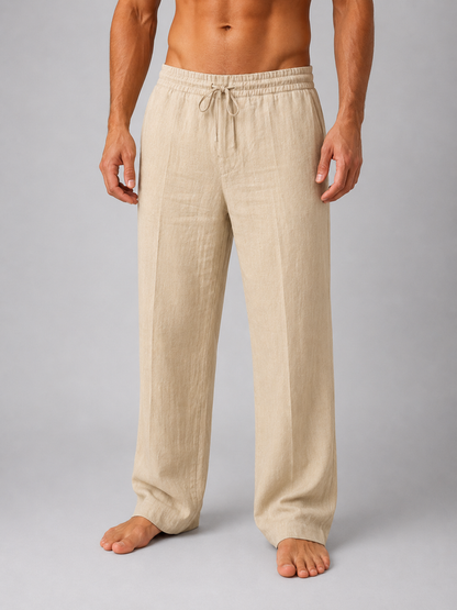 Men's Linen Look Trousers Relaxed Fit Summer Pants – White 2XL – product image 5