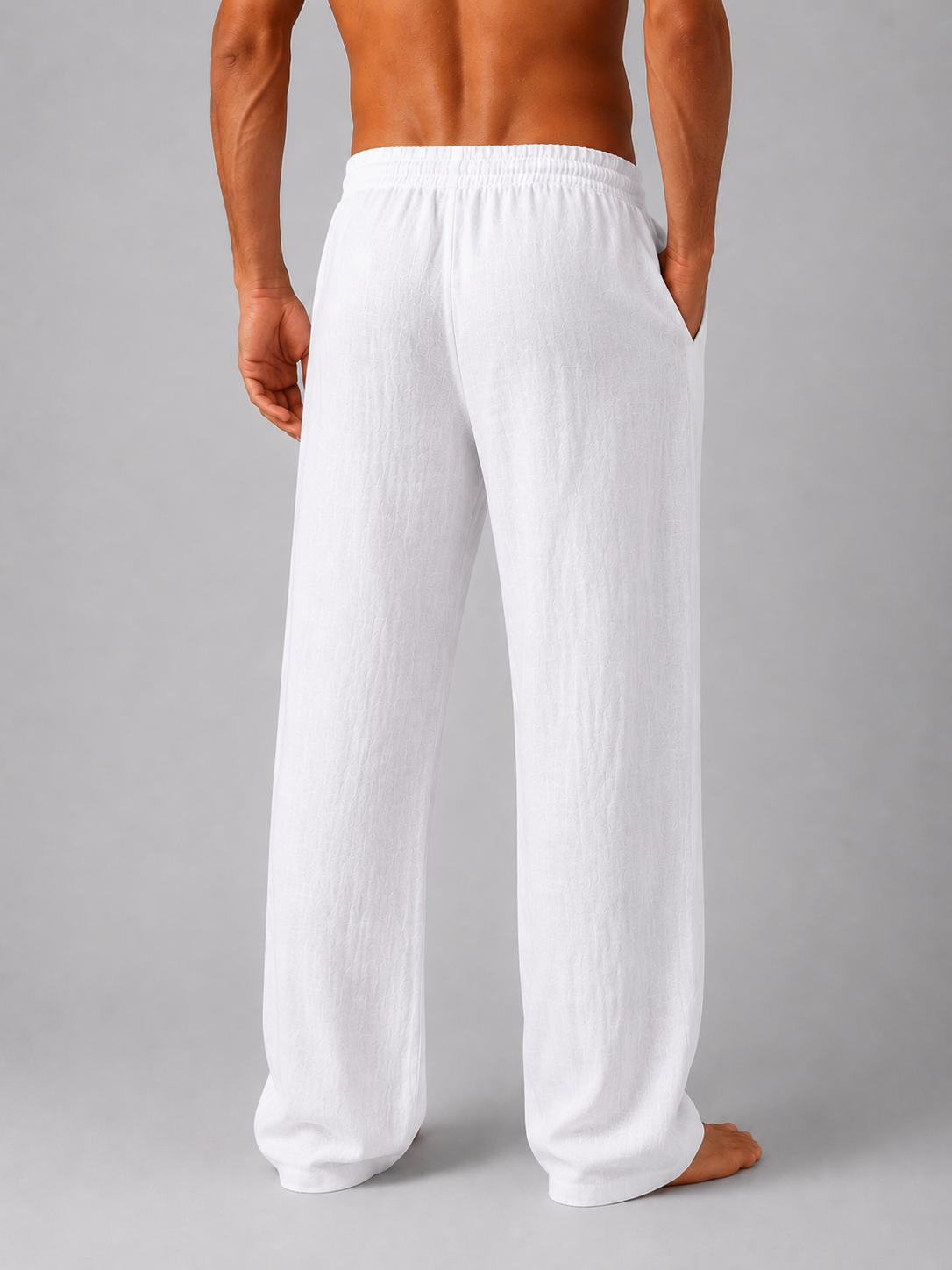 Men's Linen Look Trousers Relaxed Fit Summer Pants – White M – product image 2