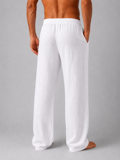 Men's Linen Look Trousers Relaxed Fit Summer Pants – White M – product image 2