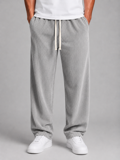 Men's Corduroy Trousers Drawstring Relaxed Wide Leg Pants – Grey S – product image 1