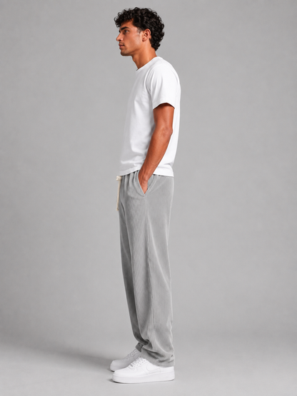 Men's Corduroy Trousers Drawstring Relaxed Wide Leg Pants – Grey L – product image 3
