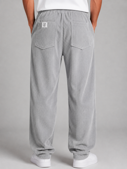 Men's Corduroy Trousers Drawstring Relaxed Wide Leg Pants – Grey M – product image 2