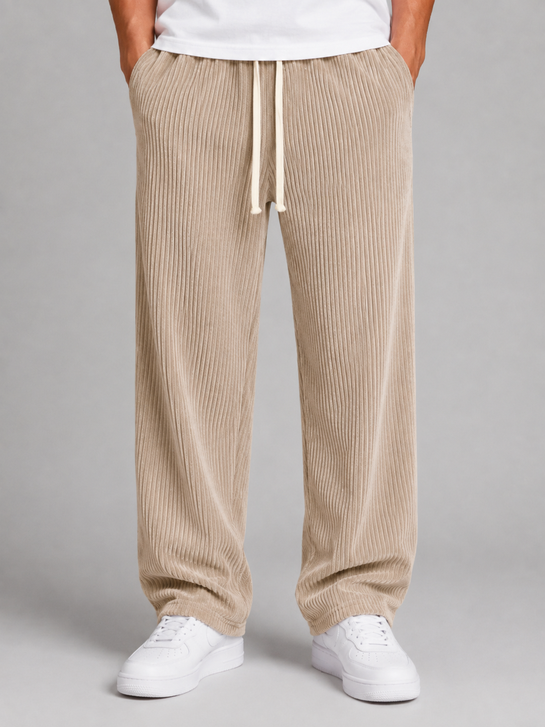 Men's Corduroy Trousers Drawstring Relaxed Wide Leg Pants – Grey XL – product image 4