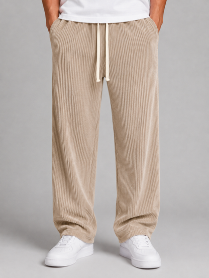 Men's Corduroy Trousers Drawstring Relaxed Wide Leg Pants – Grey XL – product image 4