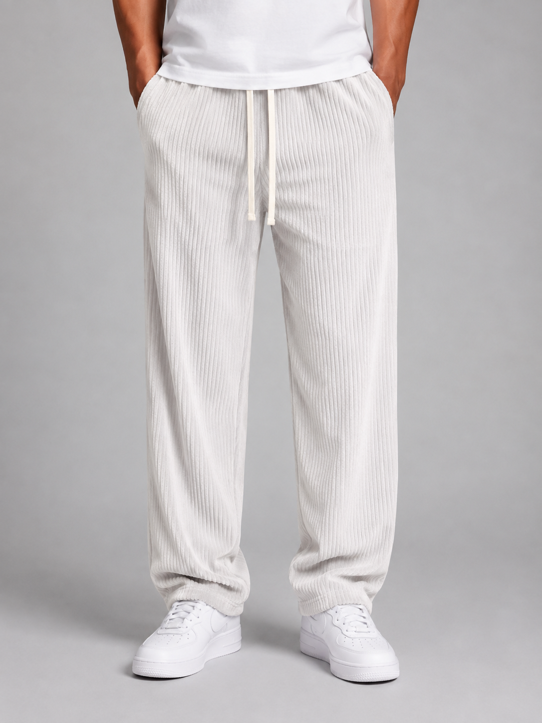 Men's Corduroy Trousers Drawstring Relaxed Wide Leg Pants – Grey 2XL – product image 5