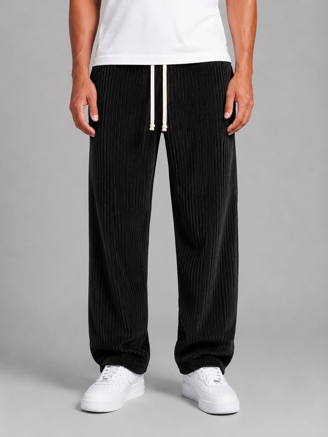 Men's Corduroy Trousers Drawstring Relaxed Wide Leg Pants – Grey 3XL – product image 6