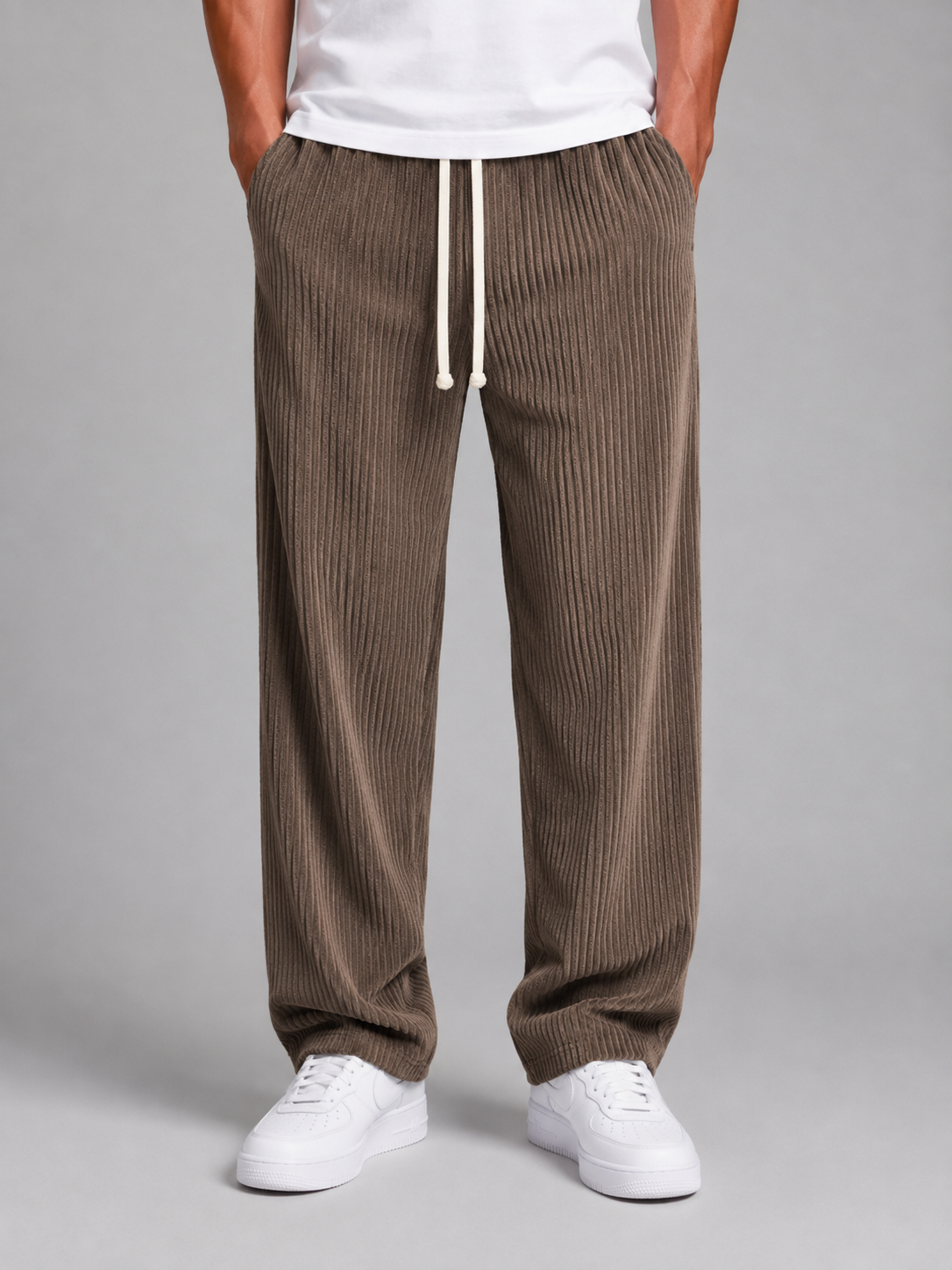 Men's Corduroy Trousers Drawstring Relaxed Wide Leg Pants – Grey 4XL – product image 7