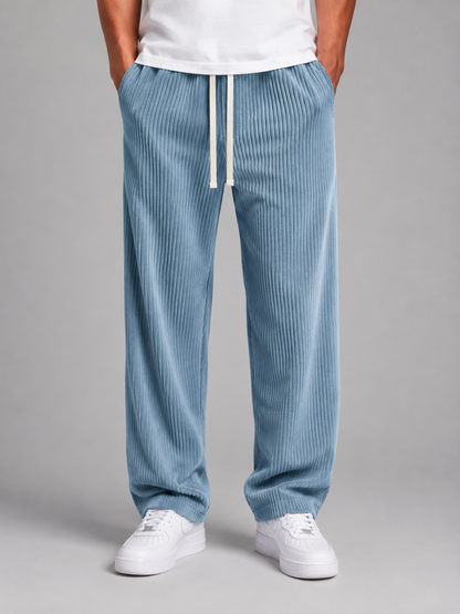 Men's Corduroy Trousers Drawstring Relaxed Wide Leg Pants – Beige M – product image 9