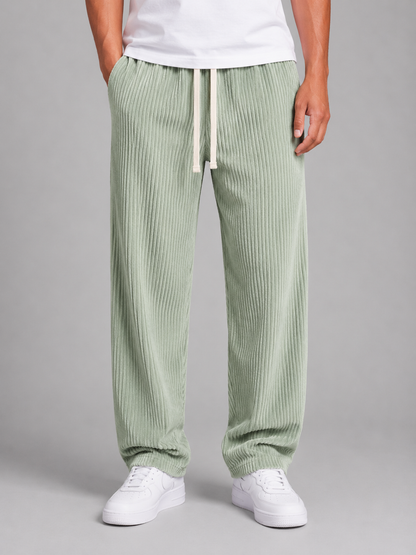 Men's Corduroy Trousers Drawstring Relaxed Wide Leg Pants – Beige L – product image 10